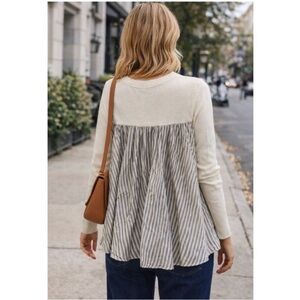 Anthropologie MOTH Cream
Ivory Striped Back Mixed
Media Swing Cardigan medium